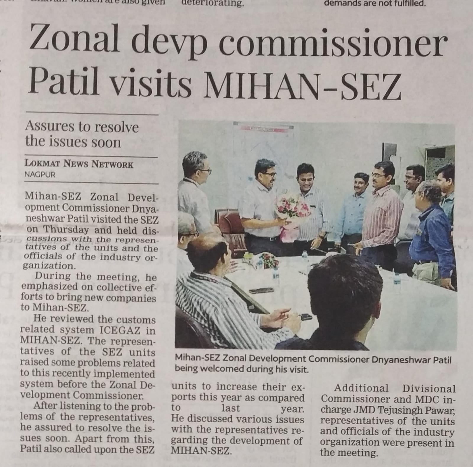 zonal devp commissioner Patil visits MIHAN-SEZ
